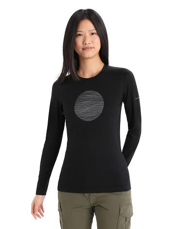 Base Layers Icebreaker Merino 200 Oasis Long Sleeve Crewe Ski Circle Femme Noir | FR 1836DFMN